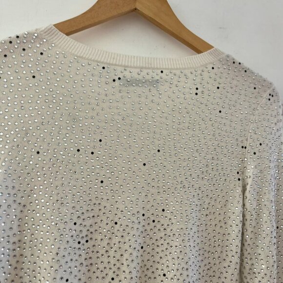 Alice & Oliva Woman's Rhinestone Cashmere Blend Cream Pull-over Sweater Sz Med - Picture 9 of 12